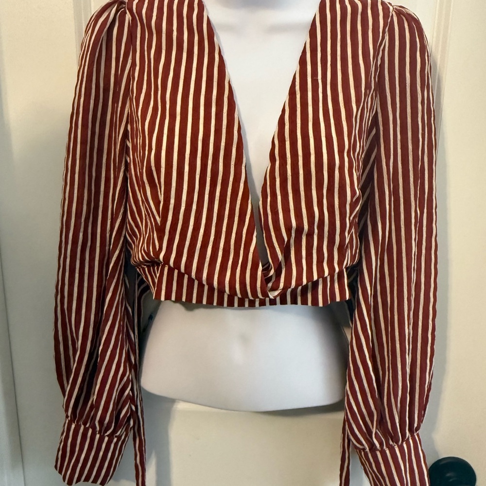 Showpo Brown and Orange Wrap Crop Blouse